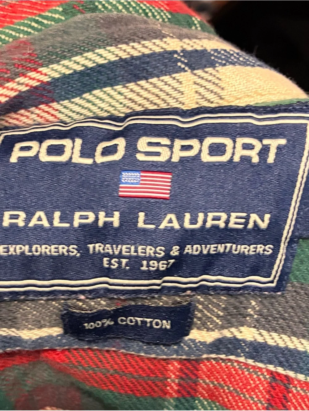Polo Ralph Lauren Sportsman Red Green Plaid Button-Down Flannel Shirt L 90s
